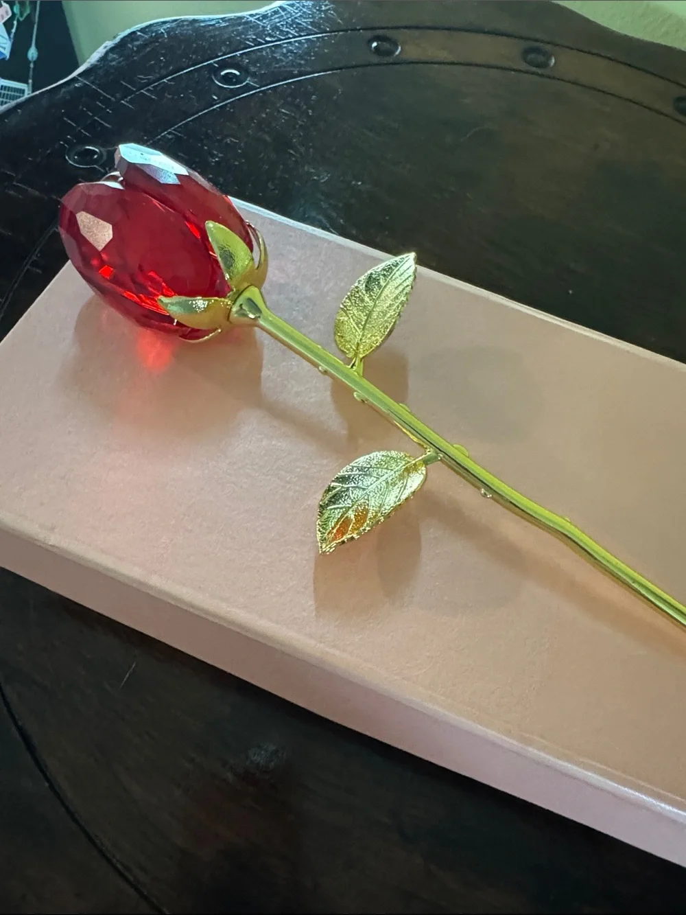 Disney World Elegant Red Crystal Rose with Gold Stem - Home Accents